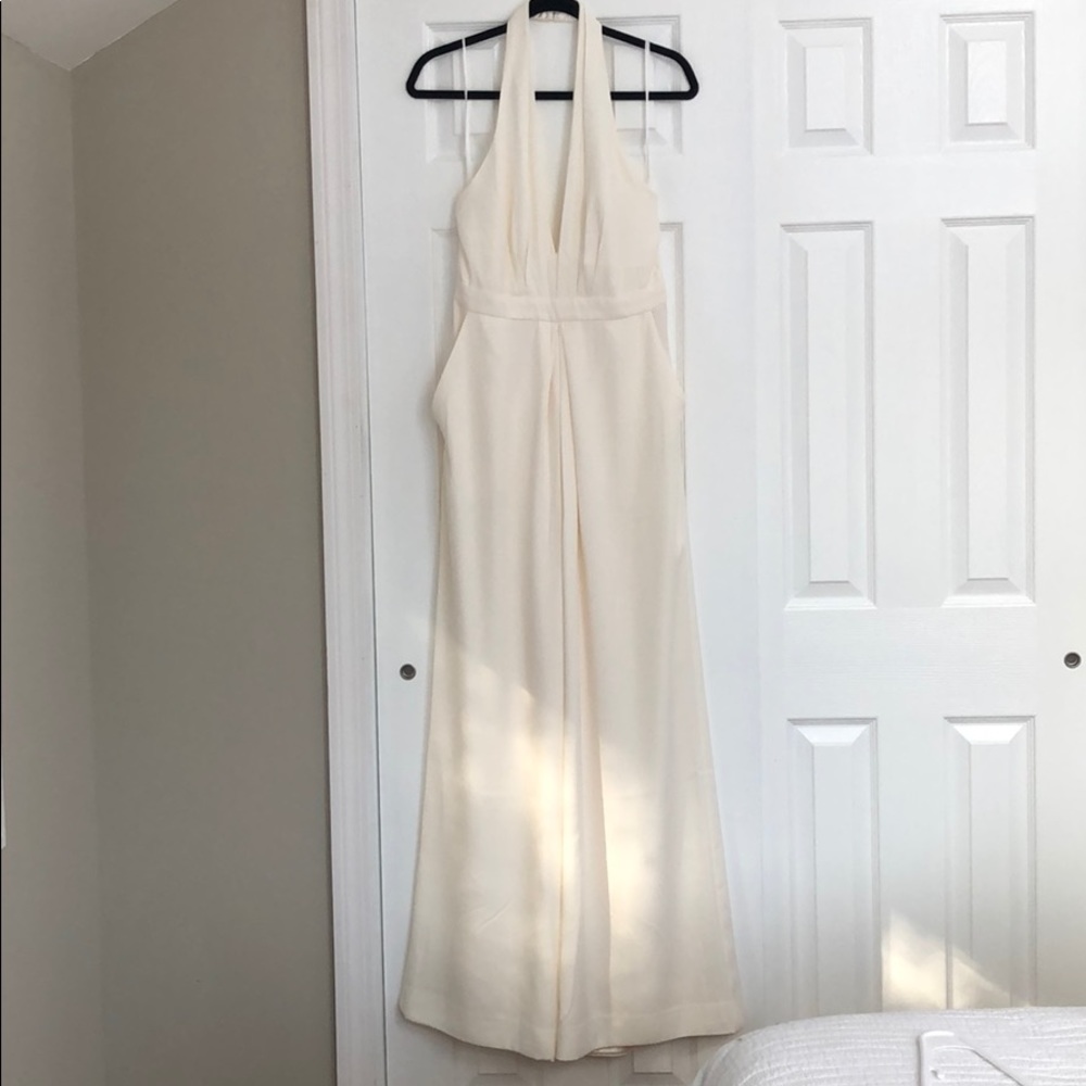 New bhldn cream wedding wide leg jumpsuit